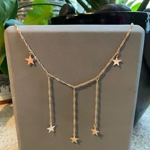 Gold Colored Dangling Star Choker Style Necklace